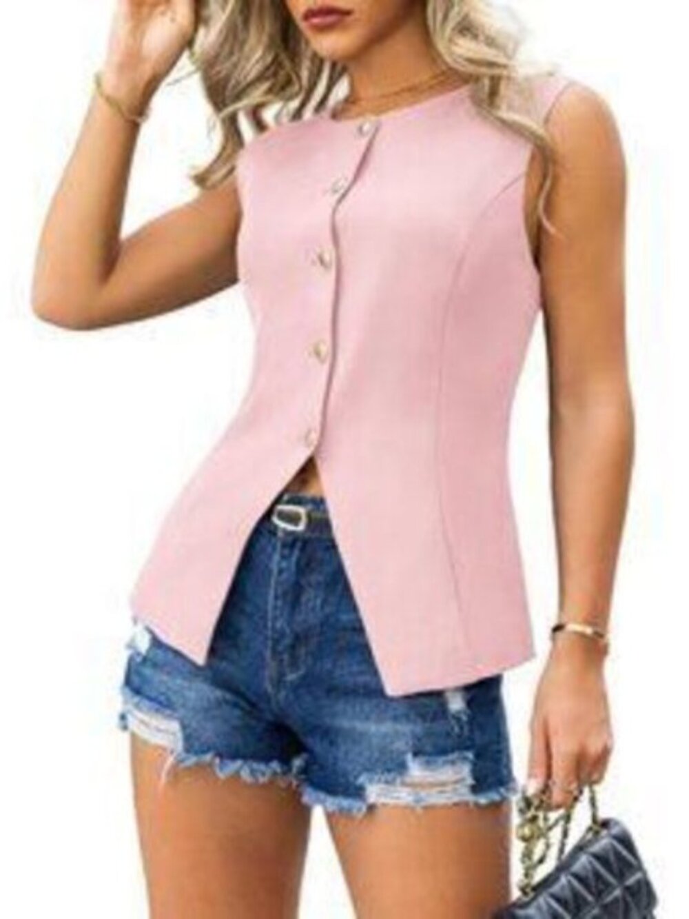 Womens Light Pink Sleeveless Business Causal Blazer Vests Dressy Work Tops